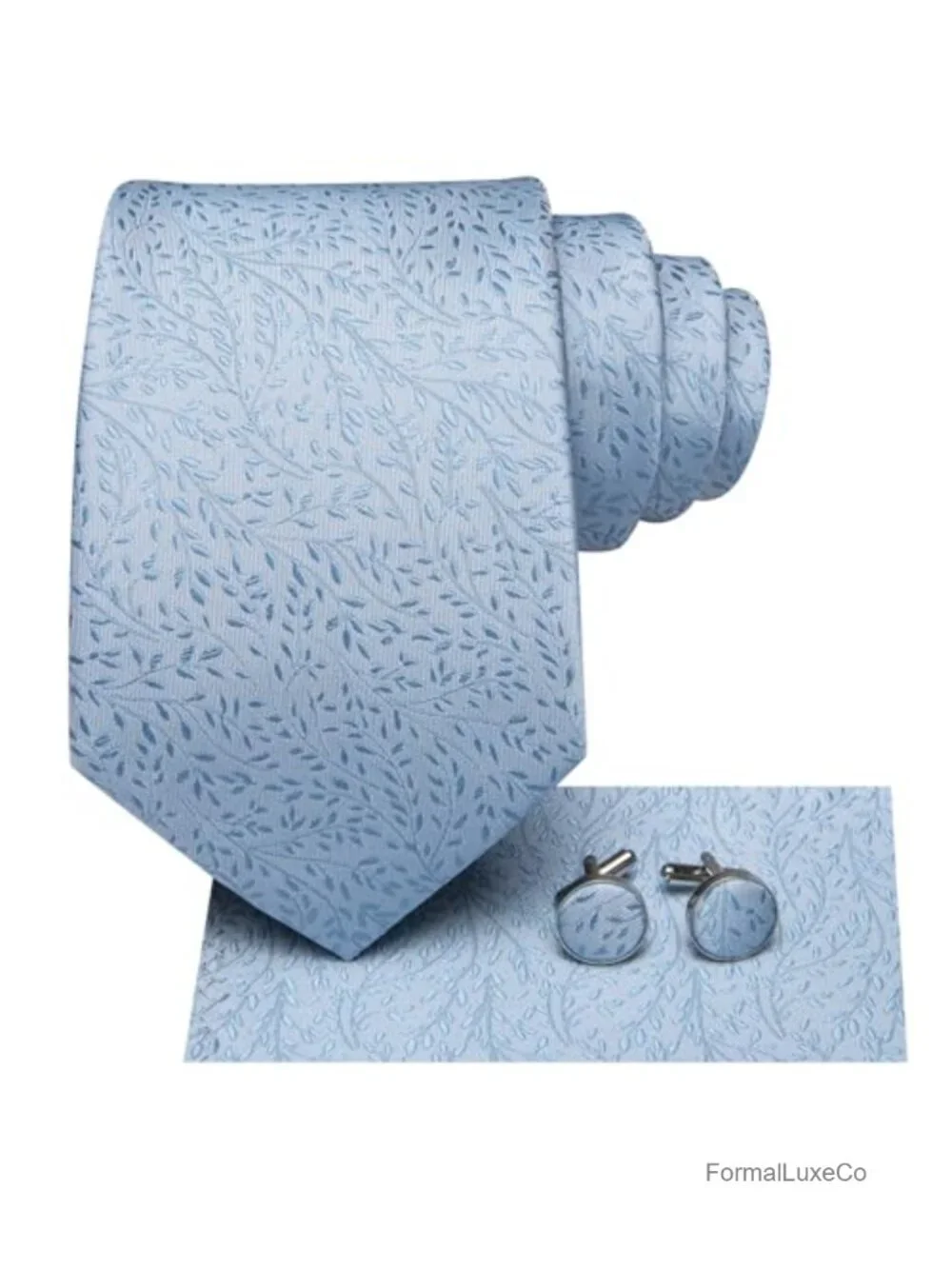 Silk Blend Paisley Floral Necktie Set with Hanky & Cufflinks 4pc